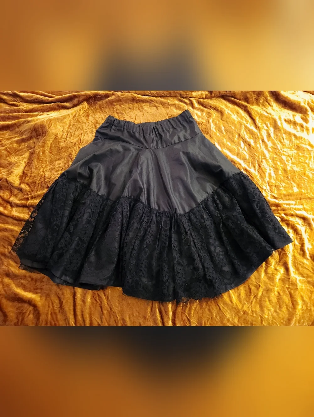 Vintage 1980's Lace Overlay Black Circle Skirt - Picture 6 of 8